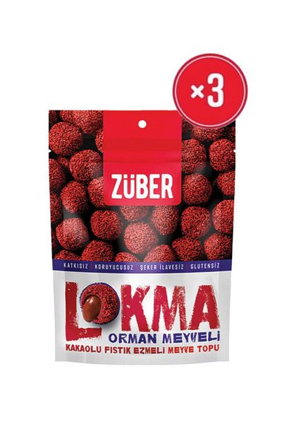 Züber Lokma Forest Fruit Cocoa Peanut Butter Fruit Ball 96 Gr X3 Pieces