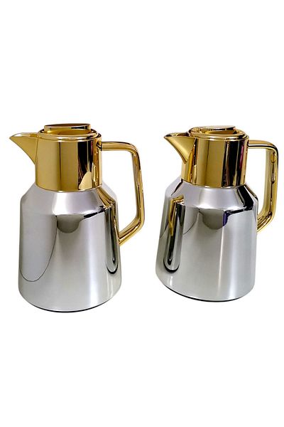 Rema Stainless Steel Coffee and Tea Fridge Thermos Set Attractive Elegant Design Silver/Gold Size 1 Liter