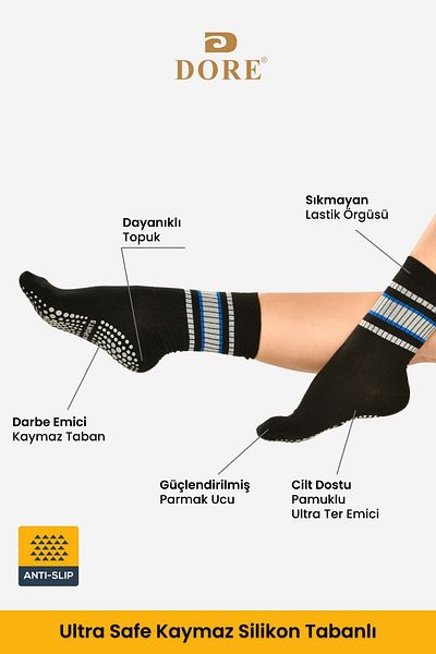 Dore Original Women's 1 Pair Anti-Slip Pilates and Plates for Yoga Anti-Slip Sole Socks - Black 1 Pack
