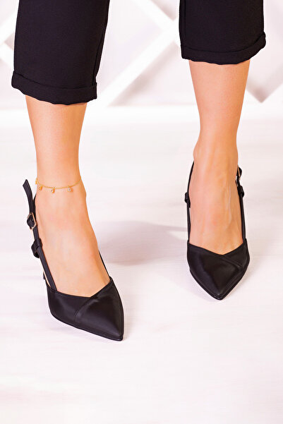 Erkan Saçmacı Sacha Black Satin Open Back Evening Dress Stiletto 9 Cm