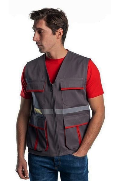 Şensel Γκρι-Κόκκινο αντανακλαστικό γιλέκο -118e3686
