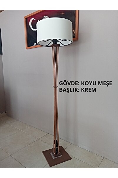 Balsa Dekor Ahşap Lambader Koyu Meşe Krem, Köşe Lambası