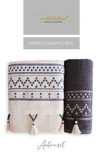 İyi Geceler İstanbul Keops 100% Cotton Embroidered Tasseled 2-Piece Boxed Towel Set