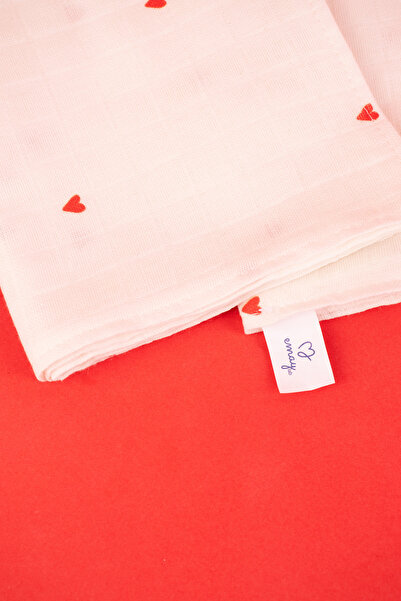 EMAYlab Cupid Kalp Desenli %100 Müslin -Pamuk Mutfak Kurulama Bezi ve Bebek Omuz Bezi (3'lü Set)