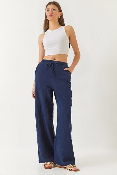 Bianco Lucci Farbige Palazzo-Damenhose aus Musselin – 80130 60271038