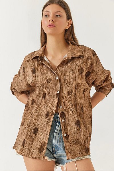 Bianco Lucci Γυναικείο πουκάμισο με στάμπα ώμου Oversize 60398 60271063