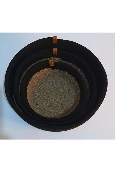Hediyeninellitonu Organizer Wicker Basket Jute and Black Colored Set of 3