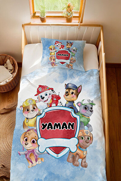 Homamia İsme Özel %100 Pamuk 100x200 Montessori Nevresim Takımı Paw Patrol
