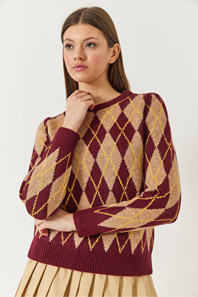 Bianco Lucci Women's Crew Neck Diamond Patterned Sweater 241192 60261036