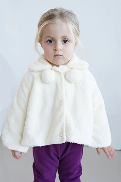 bshood X İpek Atlas Kız Bebek Ve Çocuk Müslin Astarlı Ponponlu Ceket