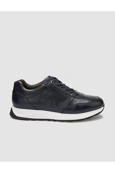 Cabani 100% Genuine Leather Navy Blue Men's Sneakers