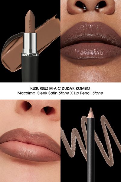 M.A.C Macximal Sleek Satin Lipstick Iconic Satin Finish Lipstick-Stone 3.5Gm