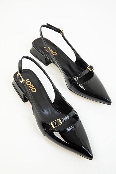 SOHO Black Patent Leather Women's Classic Heeled Shoes 18889
