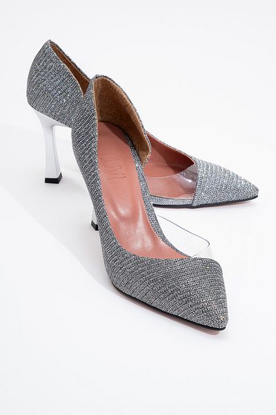 LuviShoes 653 Platin-Glitzer-Damenschuhe mit Absatz