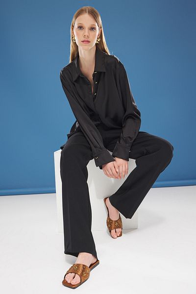 TRENDYOL SHOES Καφέ Πέτρινες Σατέν Κομψές Γυναικείες Παντόφλες TAKSS25TE00025