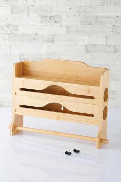 ANJEAHOME Florence 4-Shelf Bamboo Stretch, Foil and Roll Napkin Holder Box (Wall Mounted)