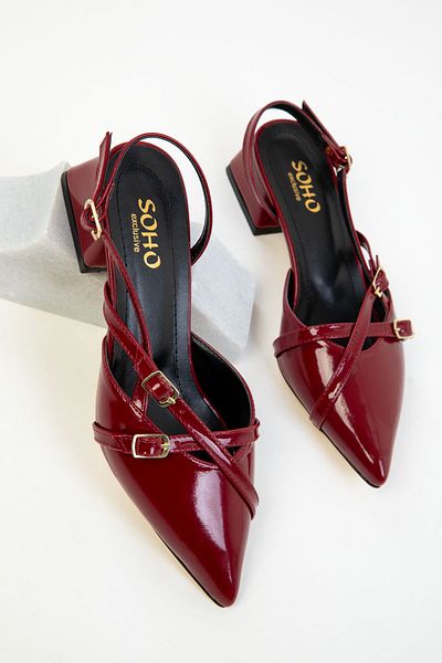 SOHO Weinrote Lackleder-Schuhe für Damen mit klassischem Absatz 19105
