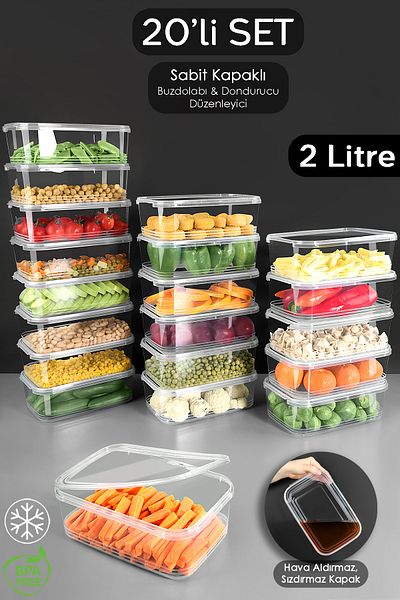 Meleni Home 20 Pieces Leak Proof Self-Covered Fit for Deep Freezer Storage Container Organizer Food Container 2 Lt