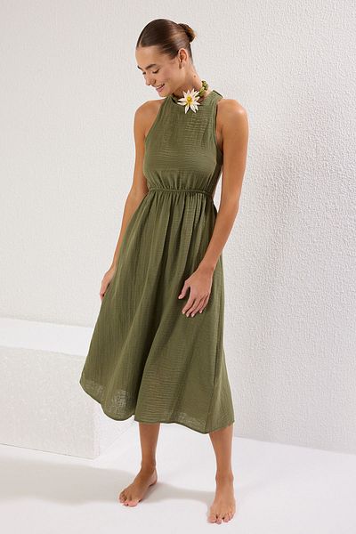Trendyol Collection Πράσινο μάξι υφαντό φόρεμα παραλίας TBESS25EL00070