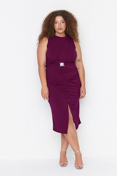 Trendyol Curve Plum Sandy kötött nagy méretű ruha