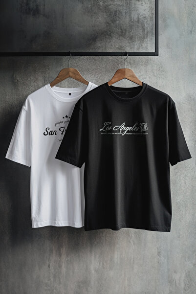 Trendyol Collection Black Printed Oversize Cotton T-Shirt 2 Pack - Tmnss25Ts00010