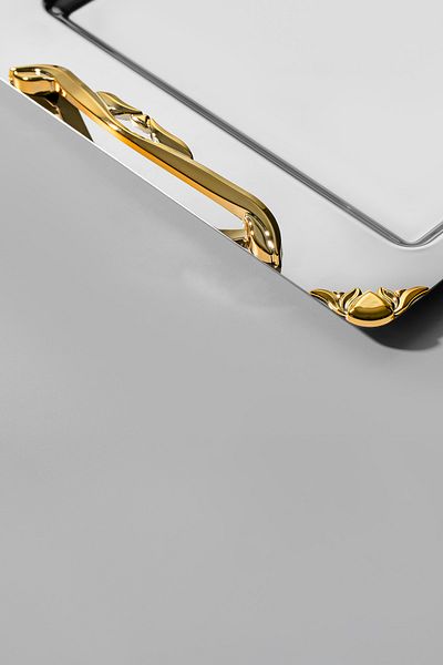 Nehir Sare Gold Satin Steel Coffee Tray
