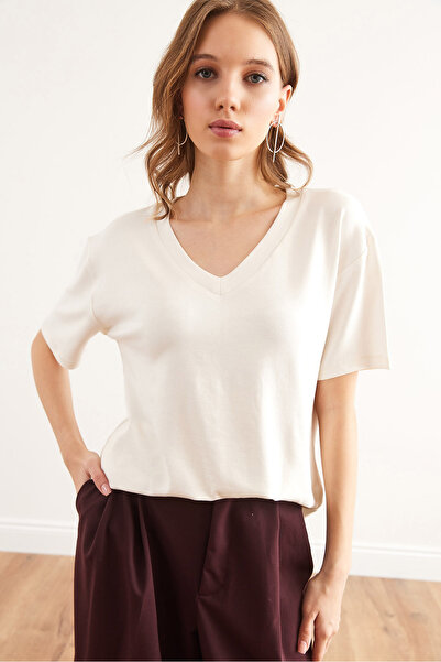 Olalook Women's White V-Neck Loose Soft Touch Blouse Blz- 19002835