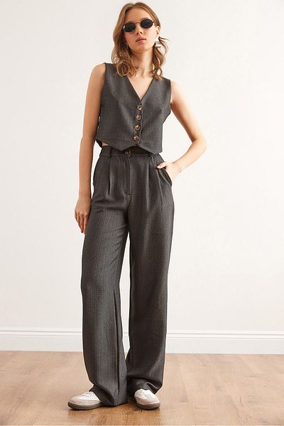 Olalook Women's Anthracite Top Vest Bottom Pants Fish Back Suit Tkm- 19000350