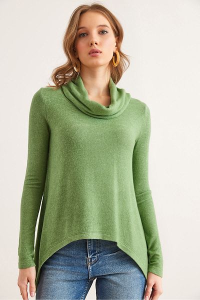 Olalook Πράσινη γυναικεία πλεκτή μπλούζα - Degaje Neck BLZ- 19002830