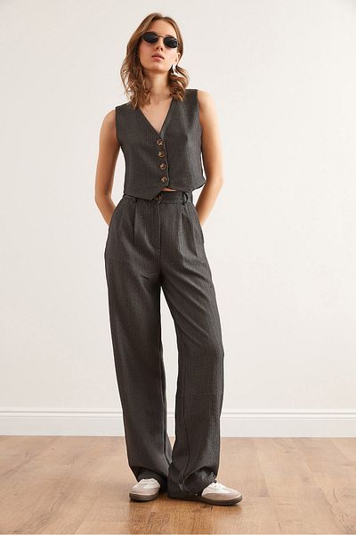 Olalook Women's Anthracite Top Vest Bottom Pants Fish Back Suit Tkm- 19000350