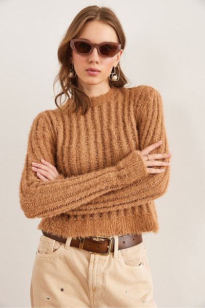 Olalook Women's Biscuit Openwork Bearded Sweater Kzk- 19000966