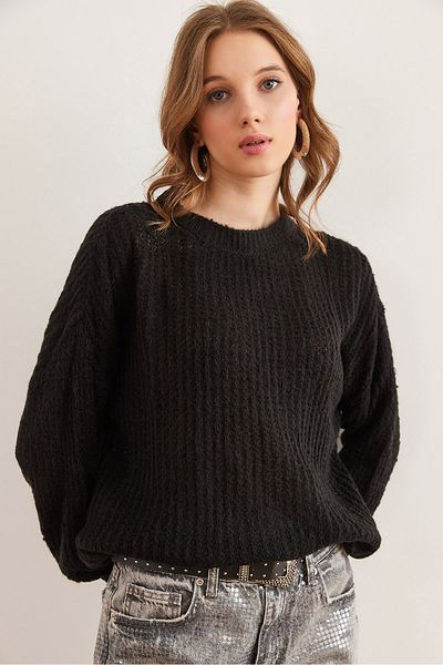 Olalook Black Soft Textured Thin Knitwear Women's Sweater - Kzk- 19000965