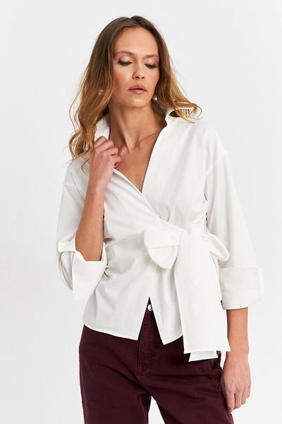Cool & Sexy Women's Ecru Laced Double Breasted Shirt Mfs9792