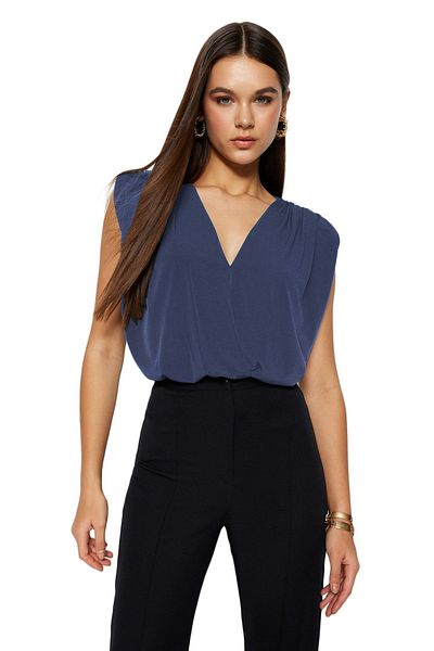 Trendyol Collection Body tricotat indigo cu guler dublu flexibil - Închidere cu capse TWOSS23BD00007