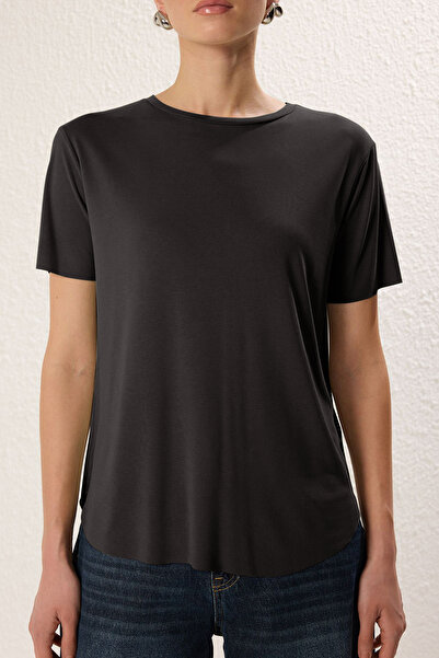 Trendyol Collection Anthracite More Sustainable Modal Fabric Oversize/Wide Cut Knitted T-Shirt Twoss25Ts00124