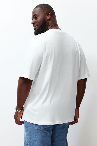 Trendyol Collection Übergroßes, ecrufarbenes, übergroßes T-Shirt aus 100 % Baumwolle
