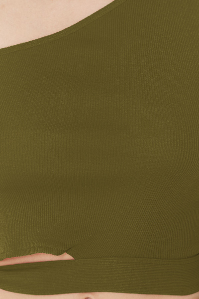 Trendyol Collection Oil Green One-Shoulder Lacing Detail Ribbed Knitted Blouse - Twoss22Bz1558