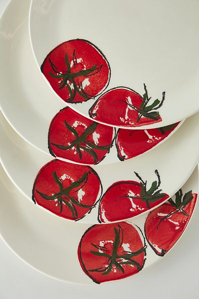Trendyol Collection Set de 4 farfurii de servire cu imprimeu alb cu roșii 27 cm TPHSS25TBK00018/alb