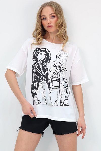 Trend Alaçatı Stili Γυναικείο T-Shirt με λαιμόκοψη Crew με στάμπα ALC-X12075