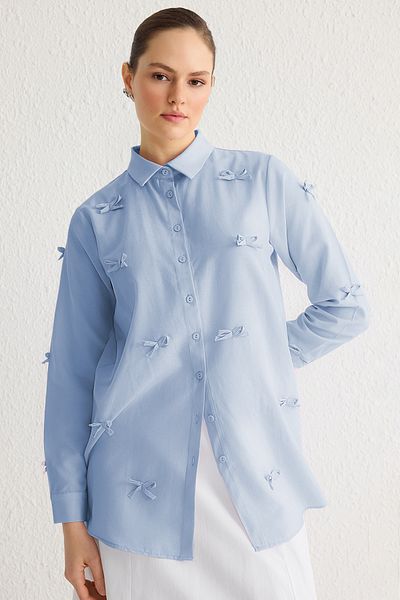 Trendyol Modest Cămașă țesătă cu fundă albastru deschis TCTSS25TG00002