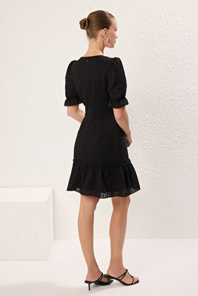 Trendyol Collection Black A-Line Neckline Detail Embroidery Mini Lined Woven Dress Twoss21El2089