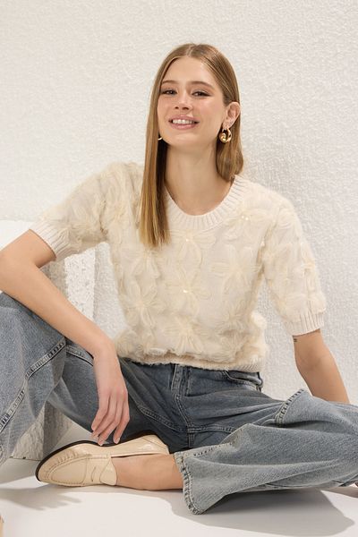 Trendyol Collection Πέτρινο τούλι με αστέρι πλεκτό μεσαία μπλούζα TWOAW25BZ00321