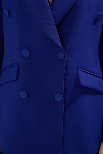 Trendyol Collection Blazer Saks țesut cu căptușeală standard, cu închidere la două rânduri de nasturi TWOSS21CE0137