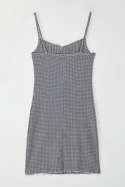 Trendyol Collection Schwarzes, kariertes/kariertes Mini-Strickkleid mit Schnürdetail, TWOSS25EL00389