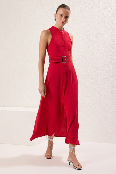 Trendyol Collection Piros lapos övvel Maxi szőtt ruha TWOSS23EL01628