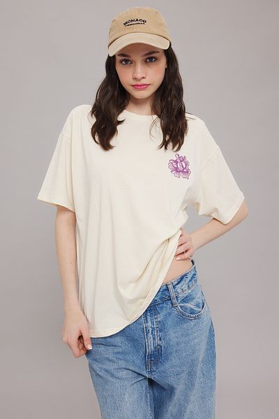 Trendyol Collection Kő elöl és hátul nyomott túlméretes/széles szabású kötött póló TWOSS25TS00120