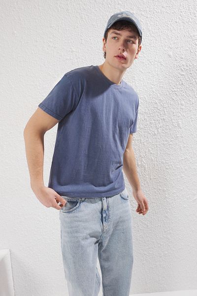 Trendyol Collection Indigo Washed Oversize/Wide Fit Men's T-Shirt Tmnss25Ts00059
