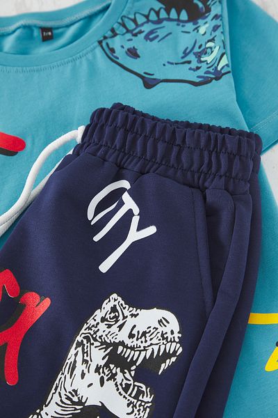 TRENDYOLKIDS Costum de jos-sus tricotat cu animale albastre TKDSS24AU00029