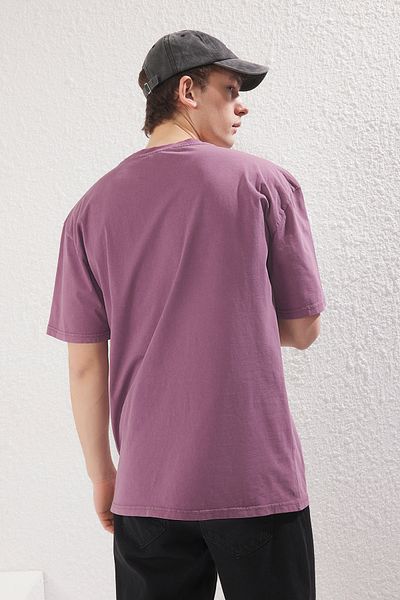 Trendyol Collection Фіолетова футболка оверсайз з бавовни преміум-класу з ефектом вицвітання TMNSS23TS00153