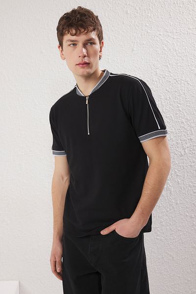 Trendyol Collection Black Polo Neck Ribbed T-Shirt - Regular Fit Tmnss25Po00016
